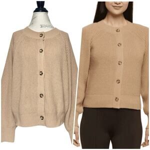 Banana Republic | Women | Tan Ribbed Knit Bishop Sleeve Button Up Cardigan | XL